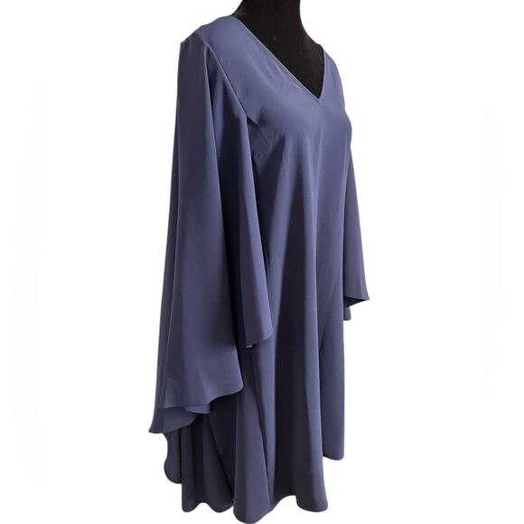 Natori Elegant Navy Blue Crepe Cape Dress Size Large Modest Classic Style - Picture 4 of 8
